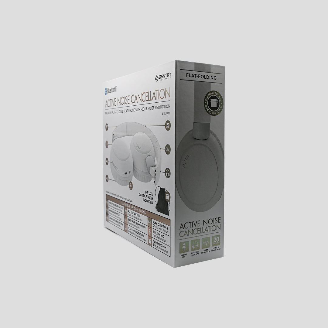 Sentry BTA2000 white ANC headphones packaging detail